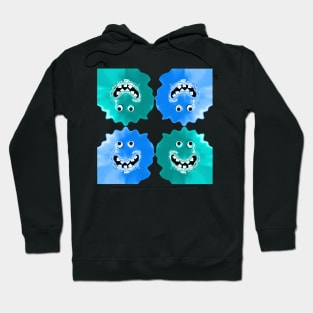 Slime Blue Jelly Monster Emoji Pixel Smiling Face Hoodie